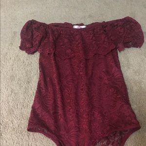 Off the shoulder, lace body suit